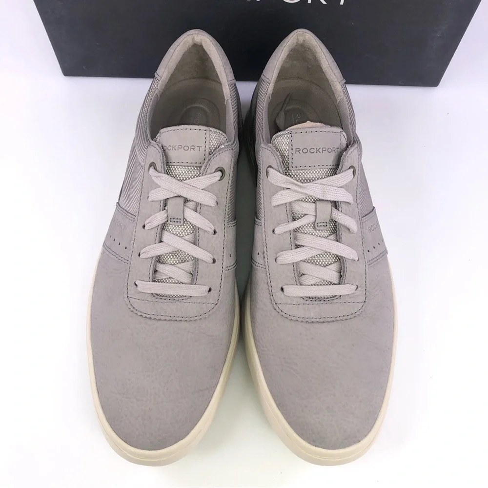Rockport Mens Jarvis Ubal Fashion Sneakers Gray Leather Lace Up Casual Sneakers